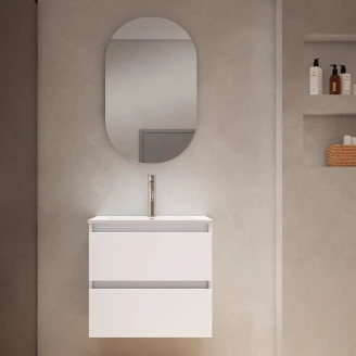 Servantskap <strong>Blisse</strong>  Hvit Matt 60 cm med Två Skuffer & Servant Hvit Blank