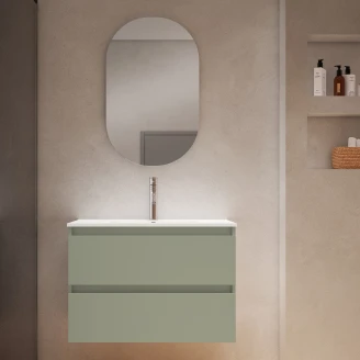 Underskab <strong>Blisse</strong>  Oliven Mat 80 cm med To Skuffer & Vask Hvid Blank