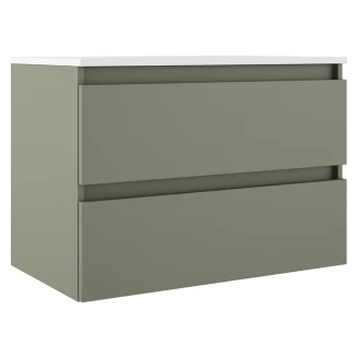 Underskab <strong>Blisse</strong>  Oliven Mat 80 cm med To Skuffer & Vask Hvid Blank
