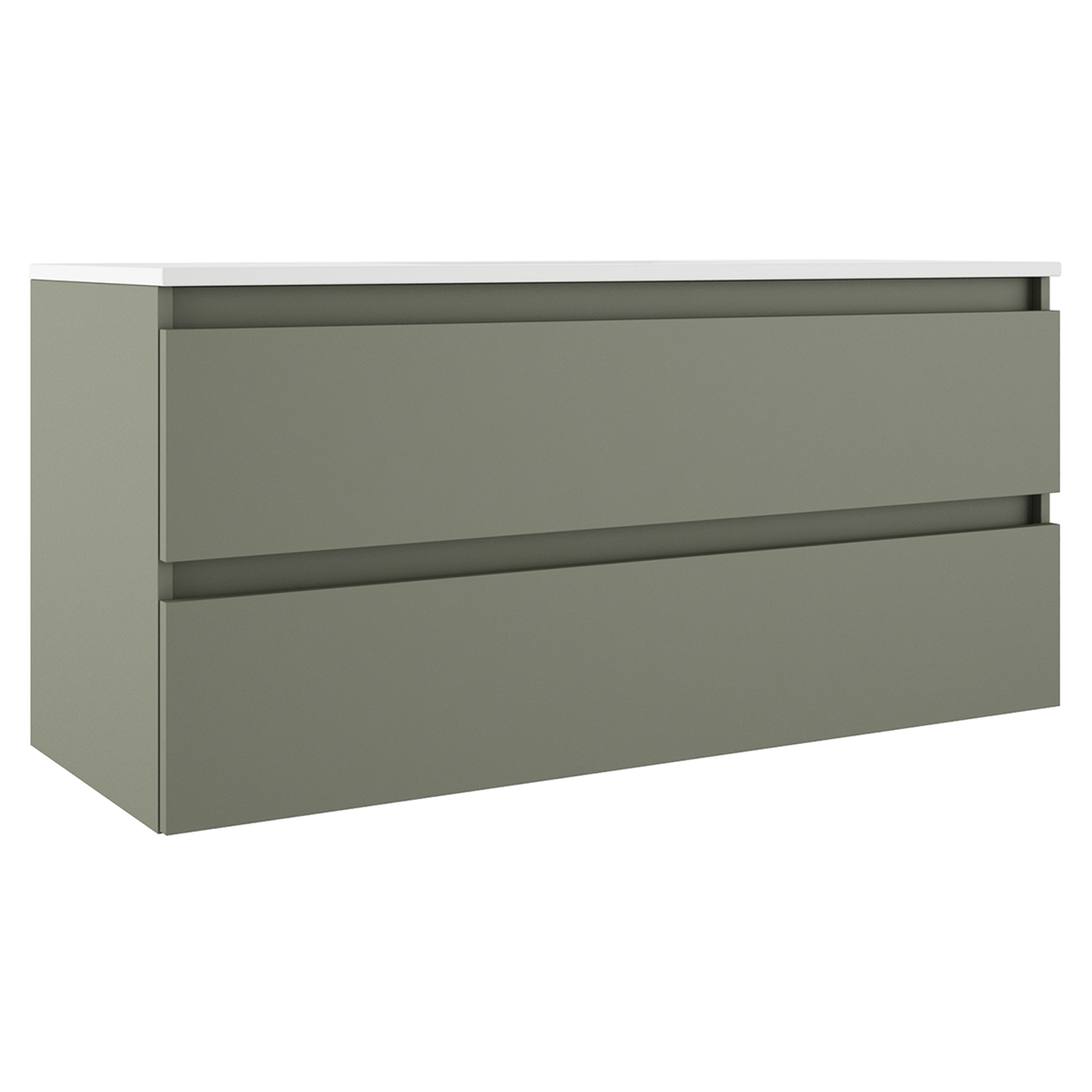 Servantskap Blisse Oliv Matt 120 cm med Två Skuffer & Servant Hvit Blank