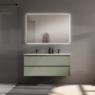 Servantskap Dobbelt <strong>Blisse</strong>  Oliv Matt 120 cm med Två Skuffer & Servant Hvit Blank