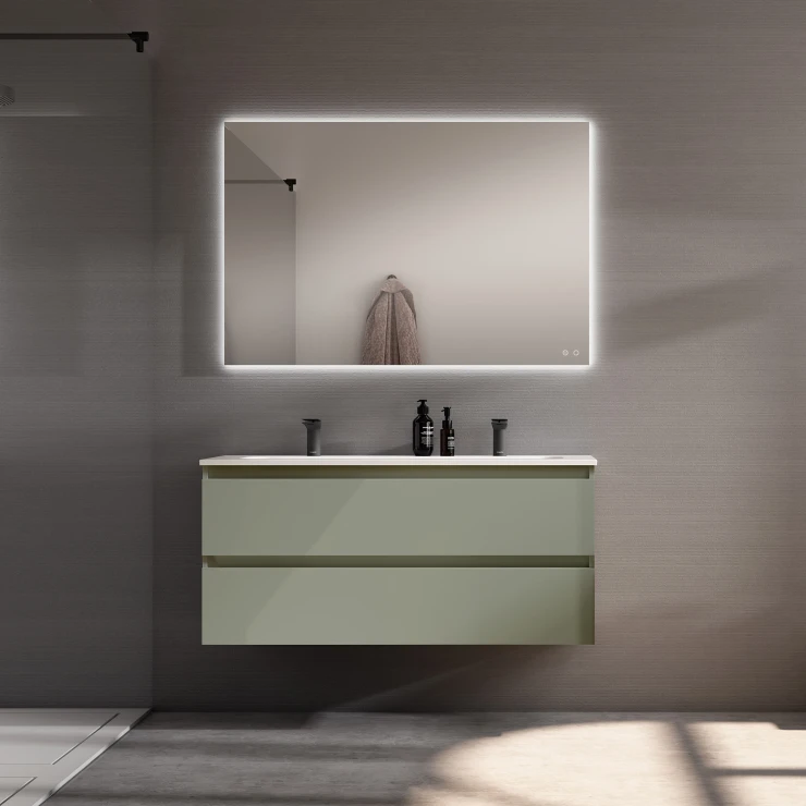 Servantskap Dobbelt Blisse Oliv Matt 120 cm med Två Skuffer & Servant Hvit Blank