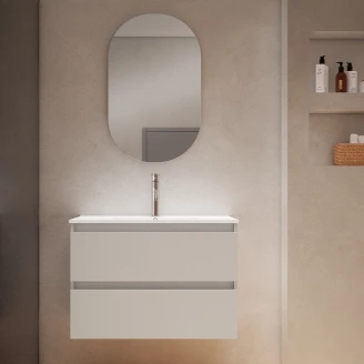 Servantskap <strong>Blisse</strong>  Beige Matt 80 cm med Två Skuffer & Servant Hvit Blank