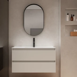 Servantskap <strong>Blisse</strong>  Beige Matt 120 cm med Två Skuffer & Servant Hvit Blank