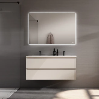 Servantskap Dobbelt <strong>Blisse</strong>  Beige Matt 120 cm med Två Skuffer & Servant Hvit Blank