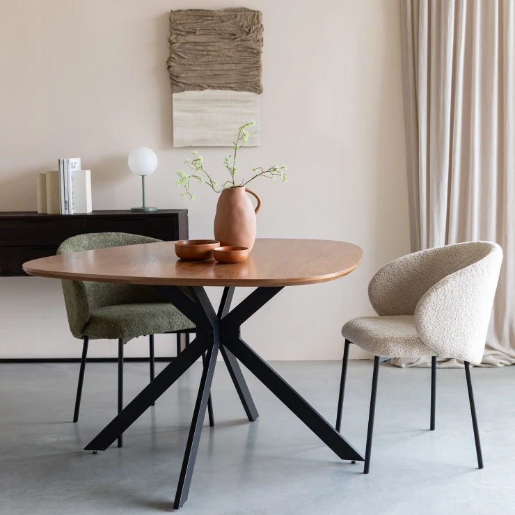 Spisebord Rundt Rajel Beige, Svart Ø110 cm