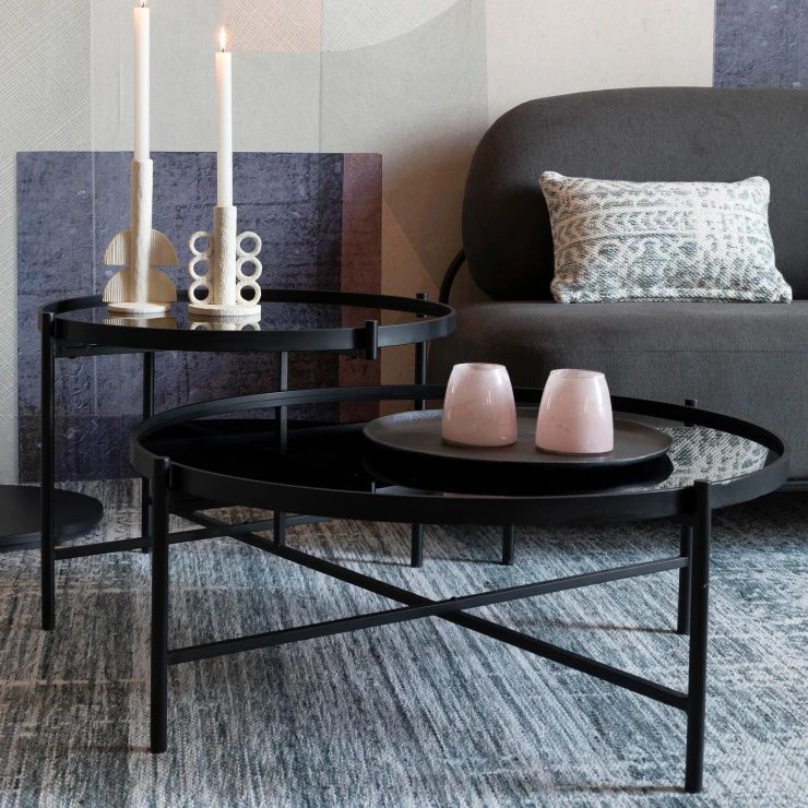 Sett med 2 Sidebord Thalor Svart