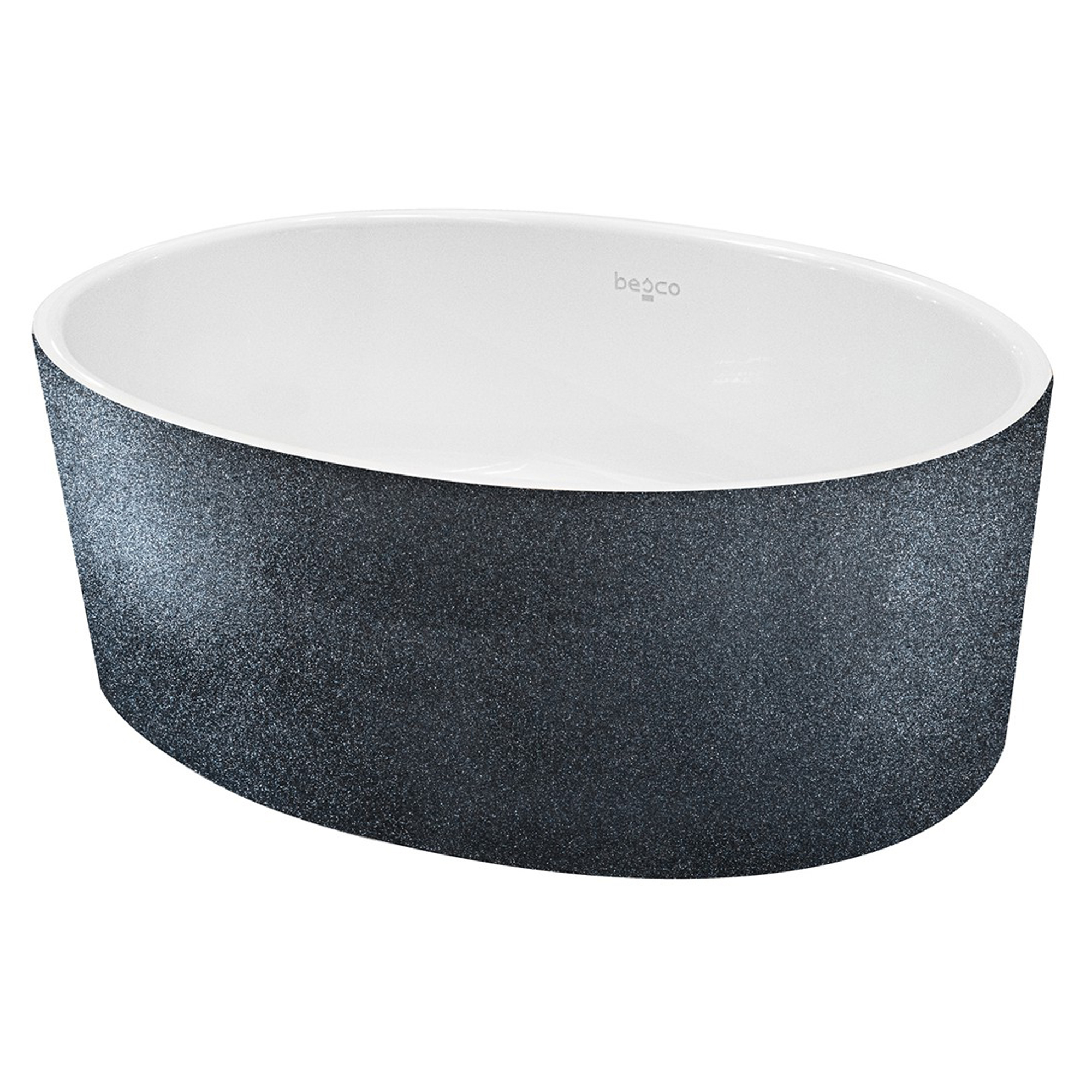 Håndlaget Mineral DuraBe Servant Luminara Grafitt Blank 32x46 cm med Hvit Pop-up Bunnventil