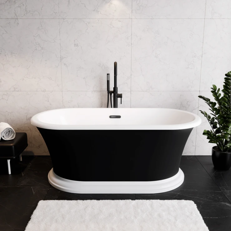 Badekar Esmeree Svart Matt 160 cm med Svart Pop-up Bunnventil