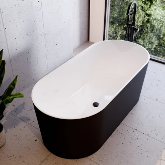Badekar <strong>Linna</strong>  Svart Matt 160 cm med Svart Pop-up Bunnventil