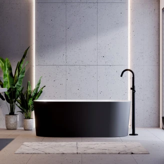 Badekar <strong>Linna</strong>  Svart Matt 160 cm med Grå Pop-up Bunnventil