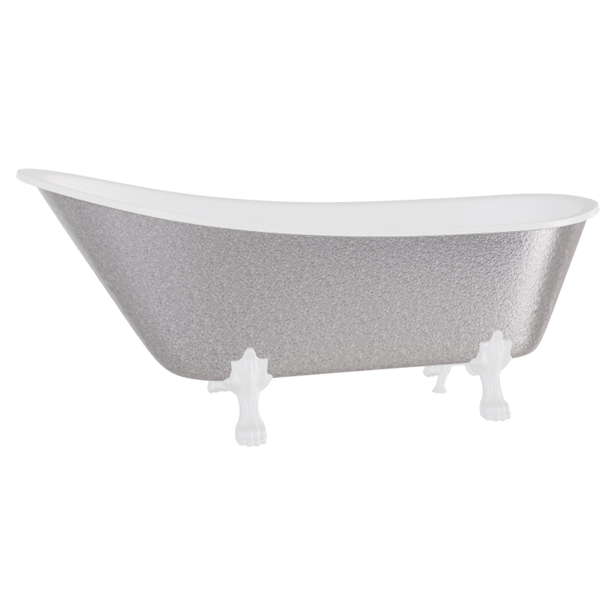 Badekar Royal Elegance Sølv Blank 160 cm med Hvit Lejonfötter & Badekaravløp