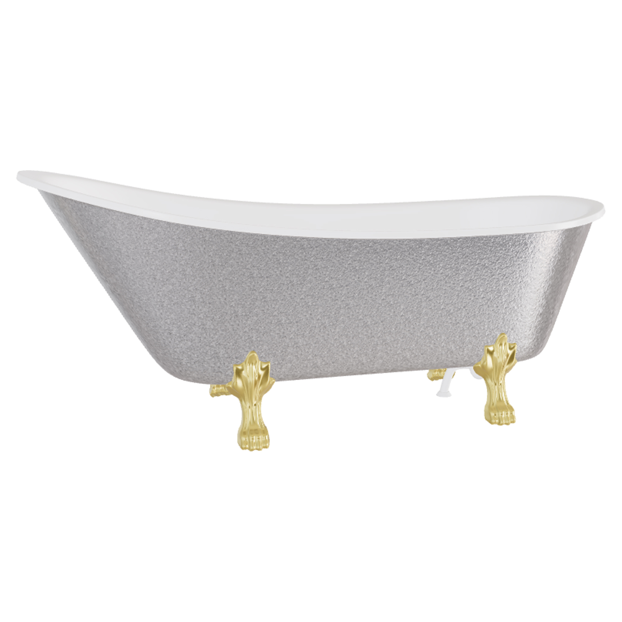 Badekar Royal Elegance Sølv Blank 160 cm med Gull Lejonfötter & Badekaravløp