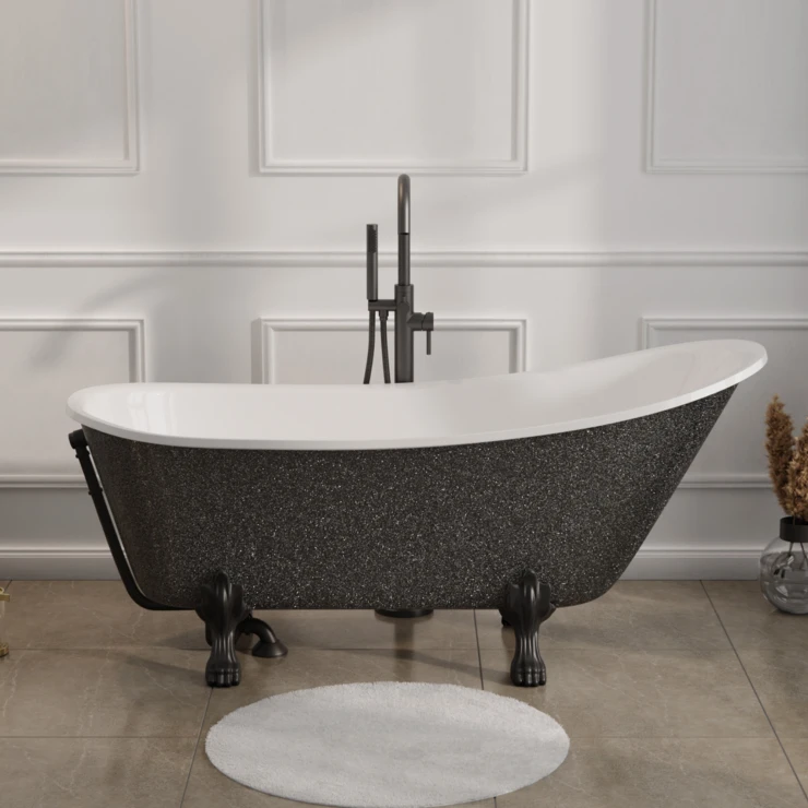 Badekar Royal Elegance Grafitt Blank 160 cm med Svart Lejonfötter & Badekaravløp