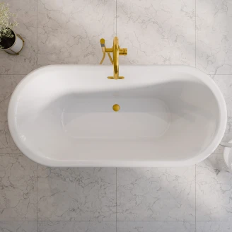 Badekar <strong>Esmeree</strong>  Gull Blank 160 cm med Gull Pop-up Bunnventil
