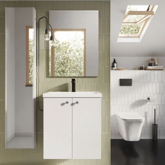 Servantskap Krom <strong>Minimal</strong>  Hvit Matt 50 cm med To Dører & Servant Hvit Blank