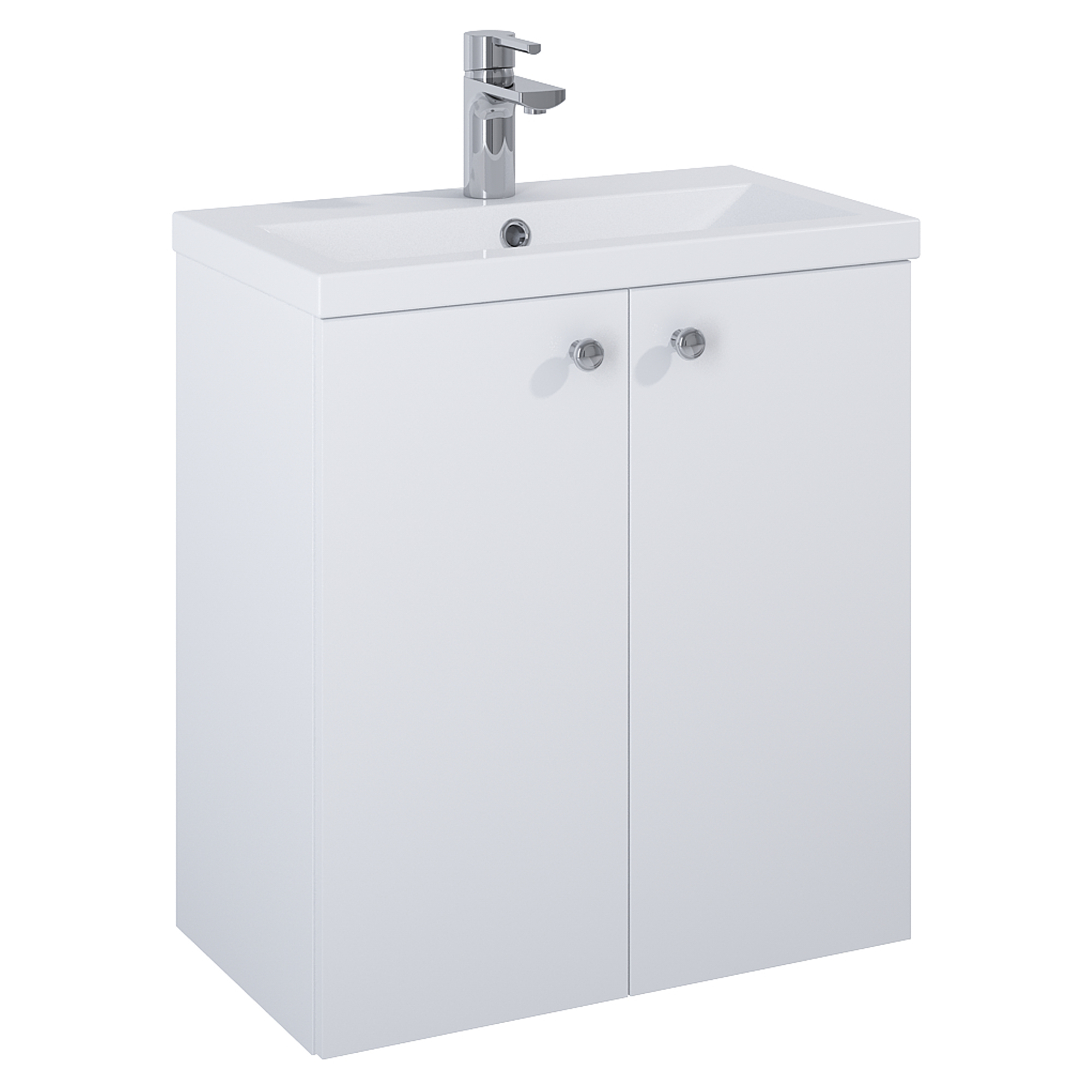 Servantskap Krom Minimal Hvit Matt 60 cm med To Dører & Servant Hvit Blank