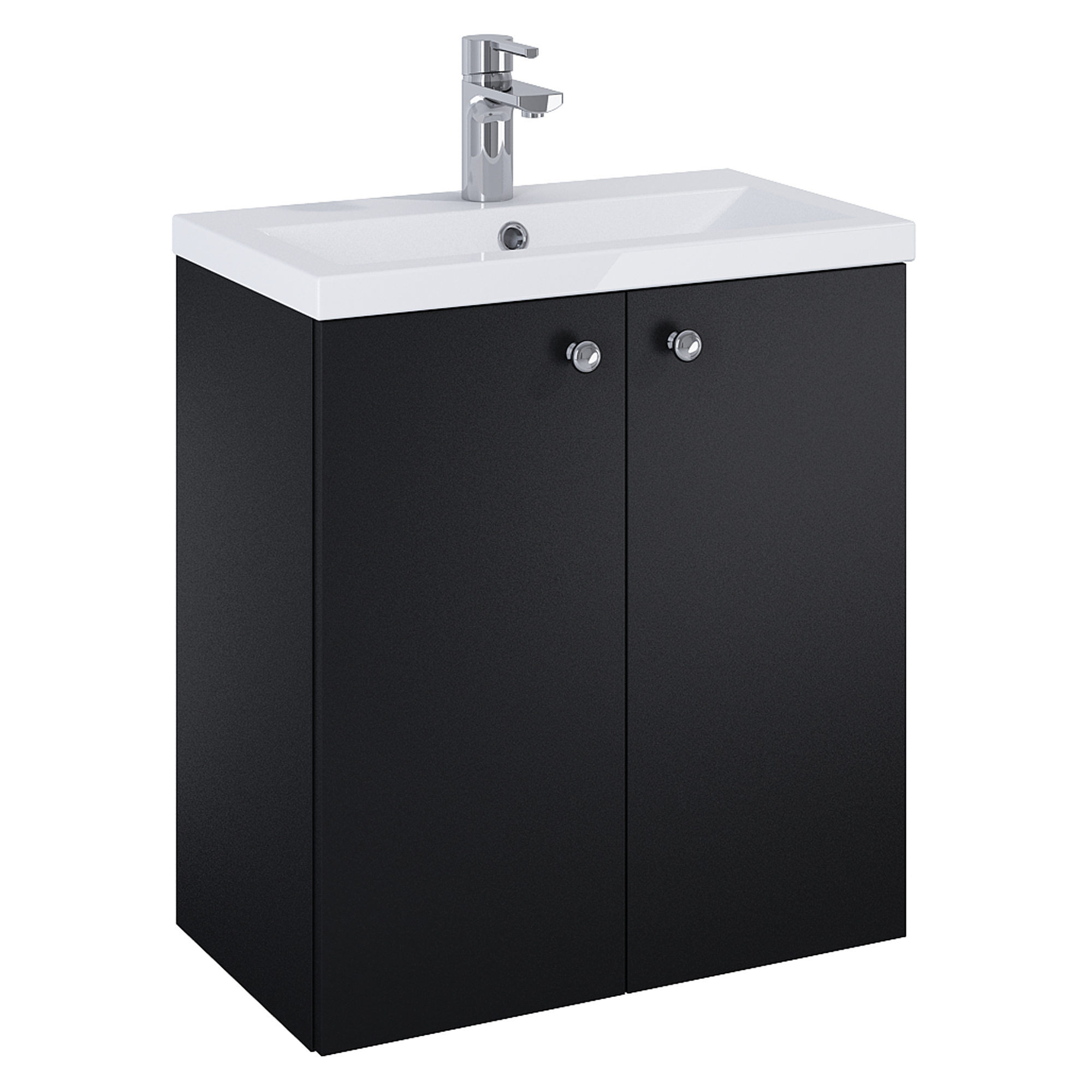 Servantskap Krom Minimal Svart Matt 60 cm med To Dører & Servant Hvit Blank