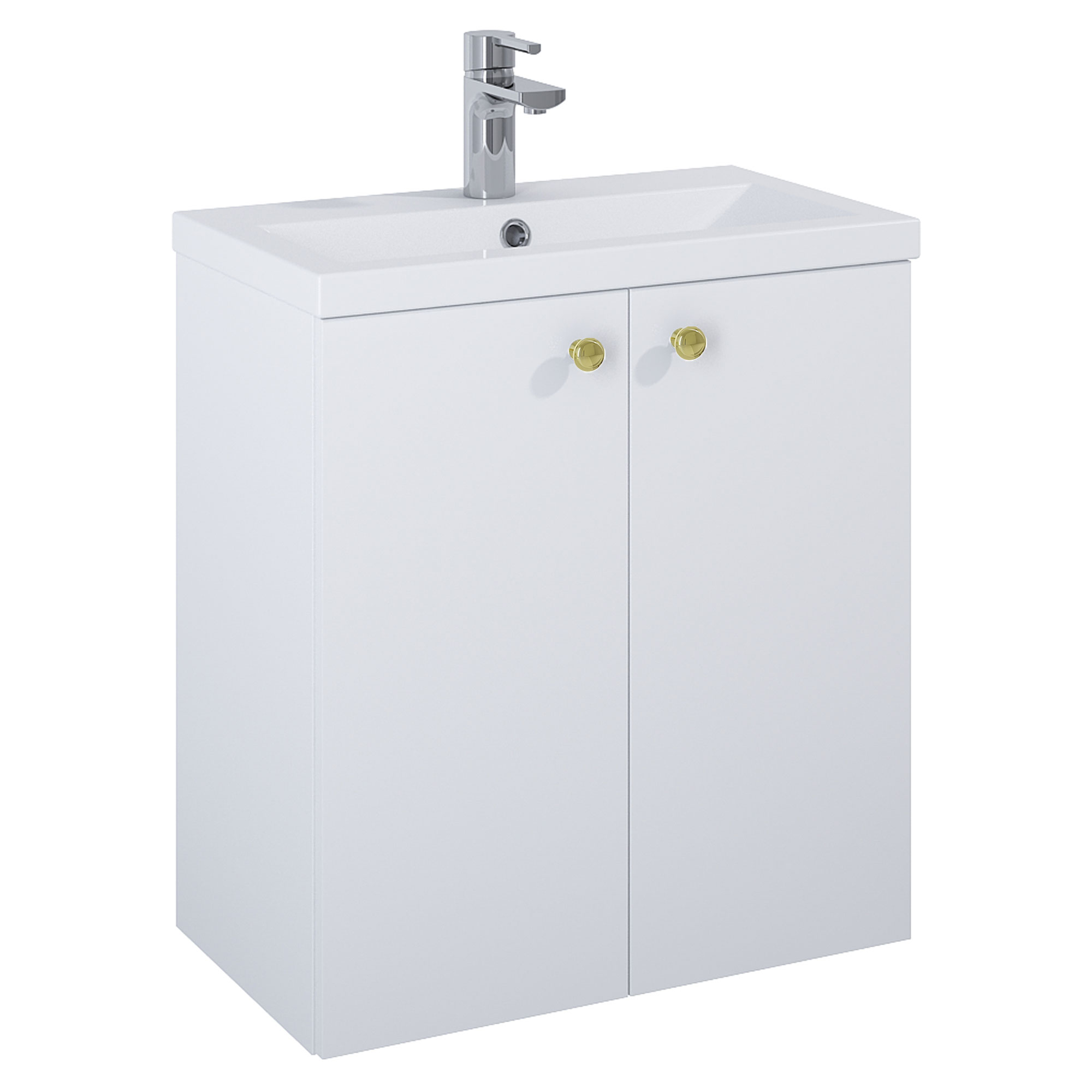 Servantskap Gull Minimal Hvit Matt 60 cm med To Dører & Servant Hvit Blank