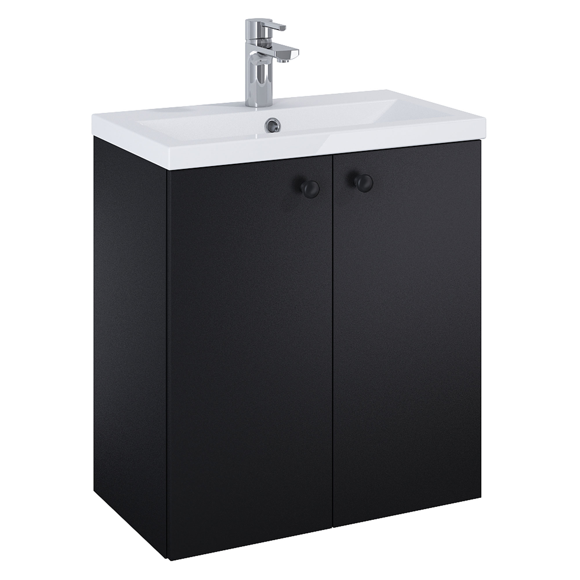 Servantskap Svart Minimal Svart Matt 60 cm med To Dører & Servant Hvit Blank