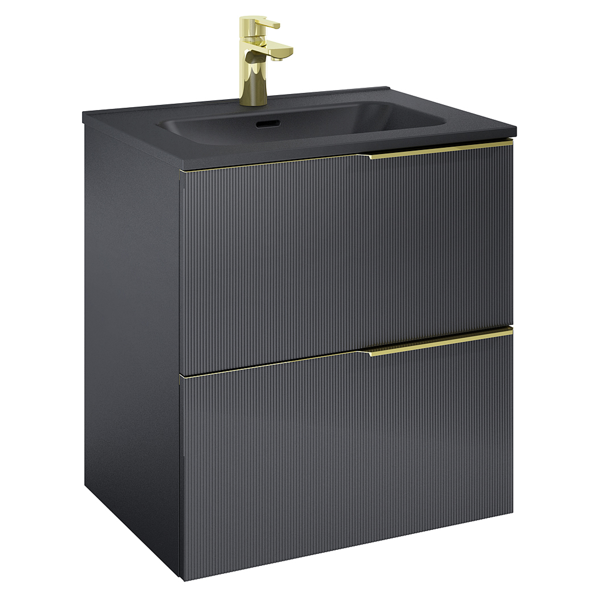 Servantskap Satin Svart 60 cm med Håndtak Gull & Servant Svart Matt