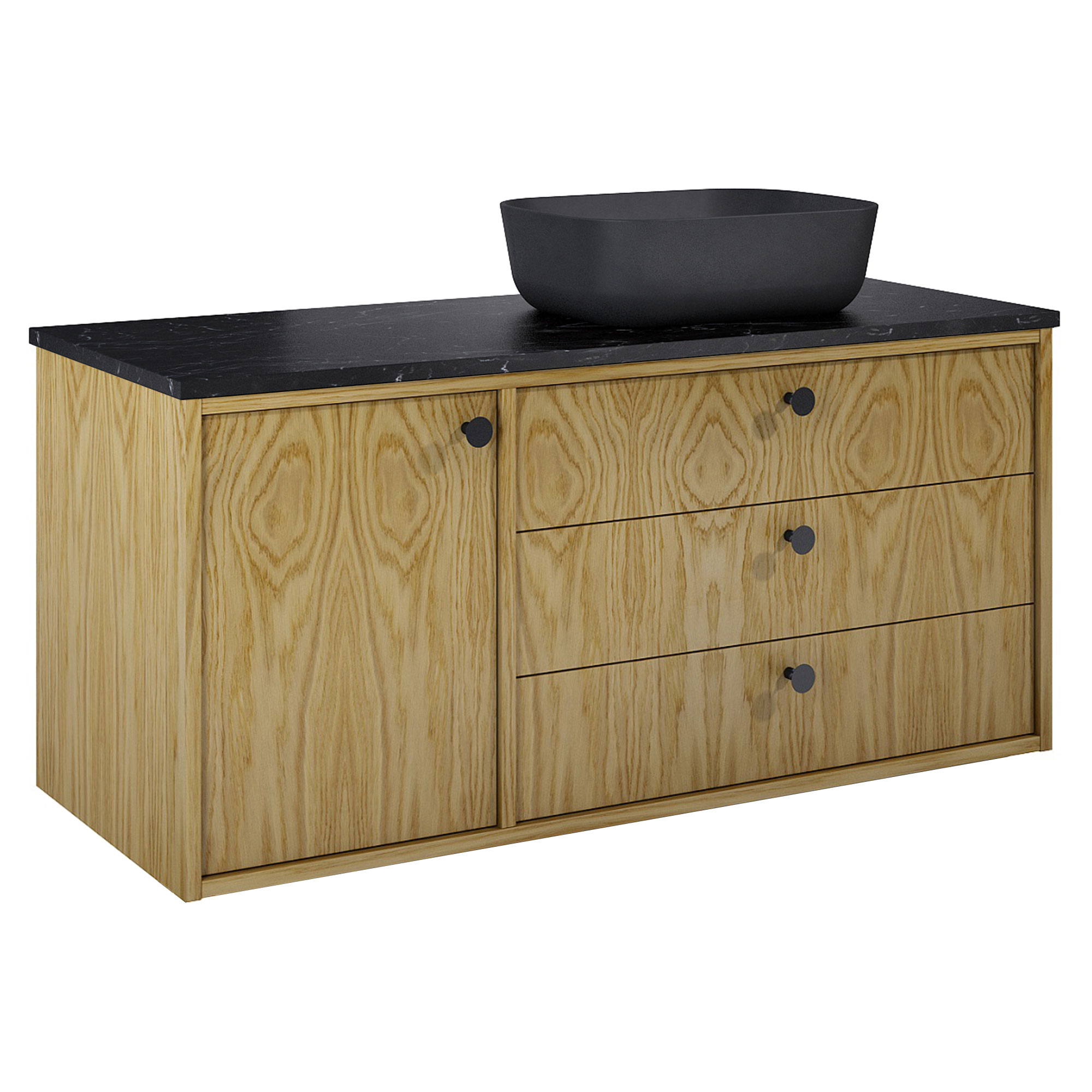 Servantskap Madera Eik Høyre 120 cm med Benkeplate Marmor Svart & Håndtaken Svart