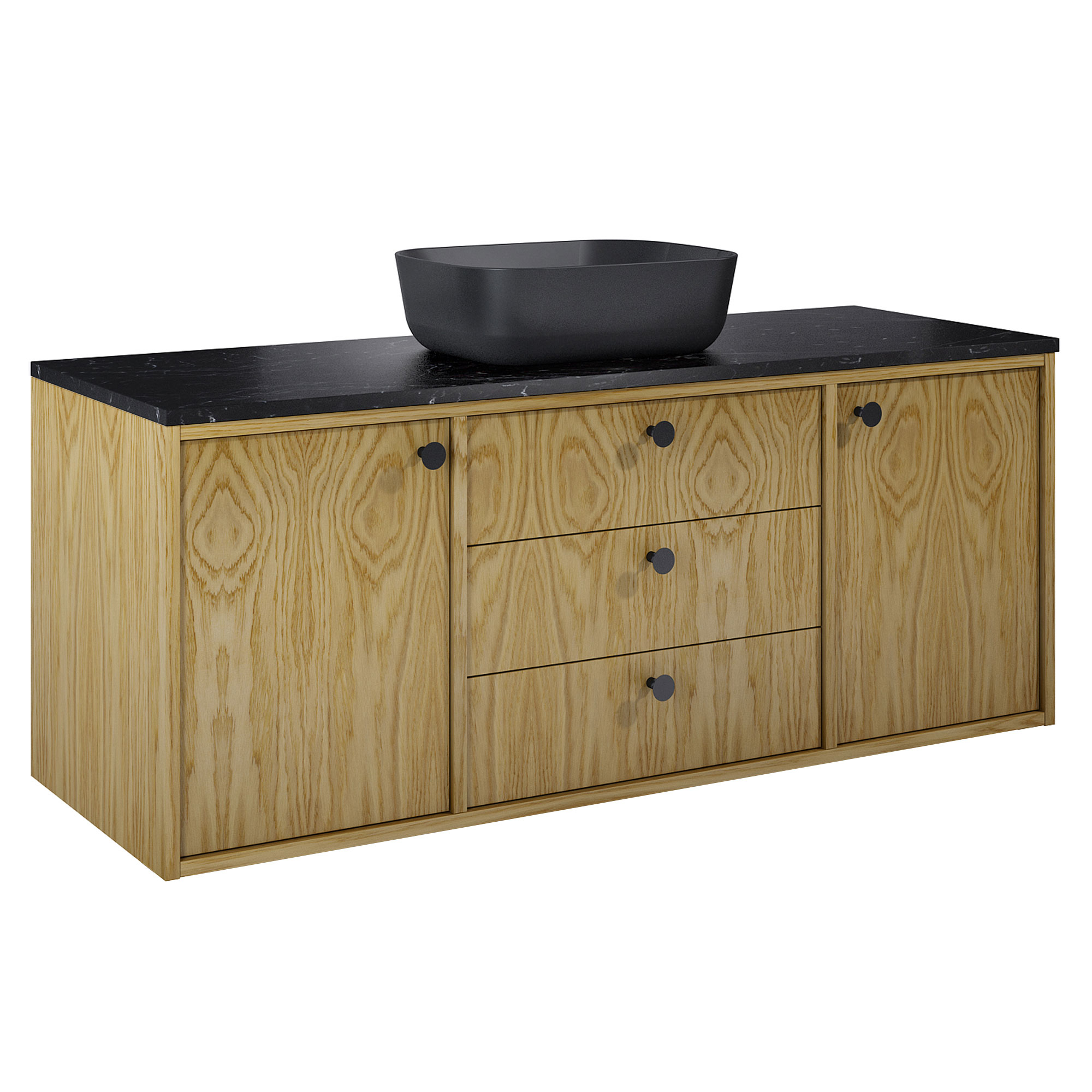 Servantskap Madera Eik 140 cm med Benkeplate Marmor Svart & Håndtaken Svart