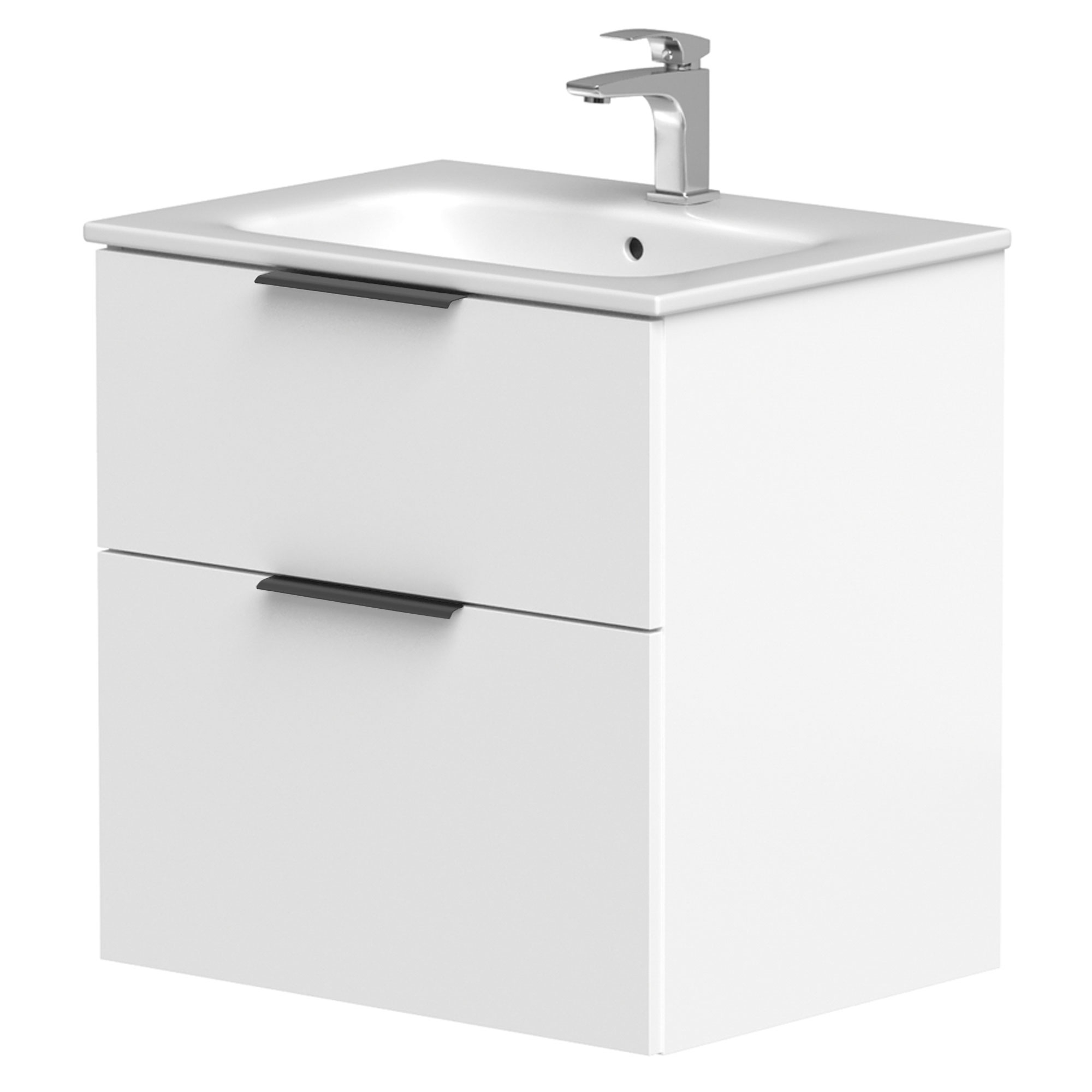 Servantskap Velira Hvit Matt 60 cm med Handfat Hvit & Håndtaken Svart
