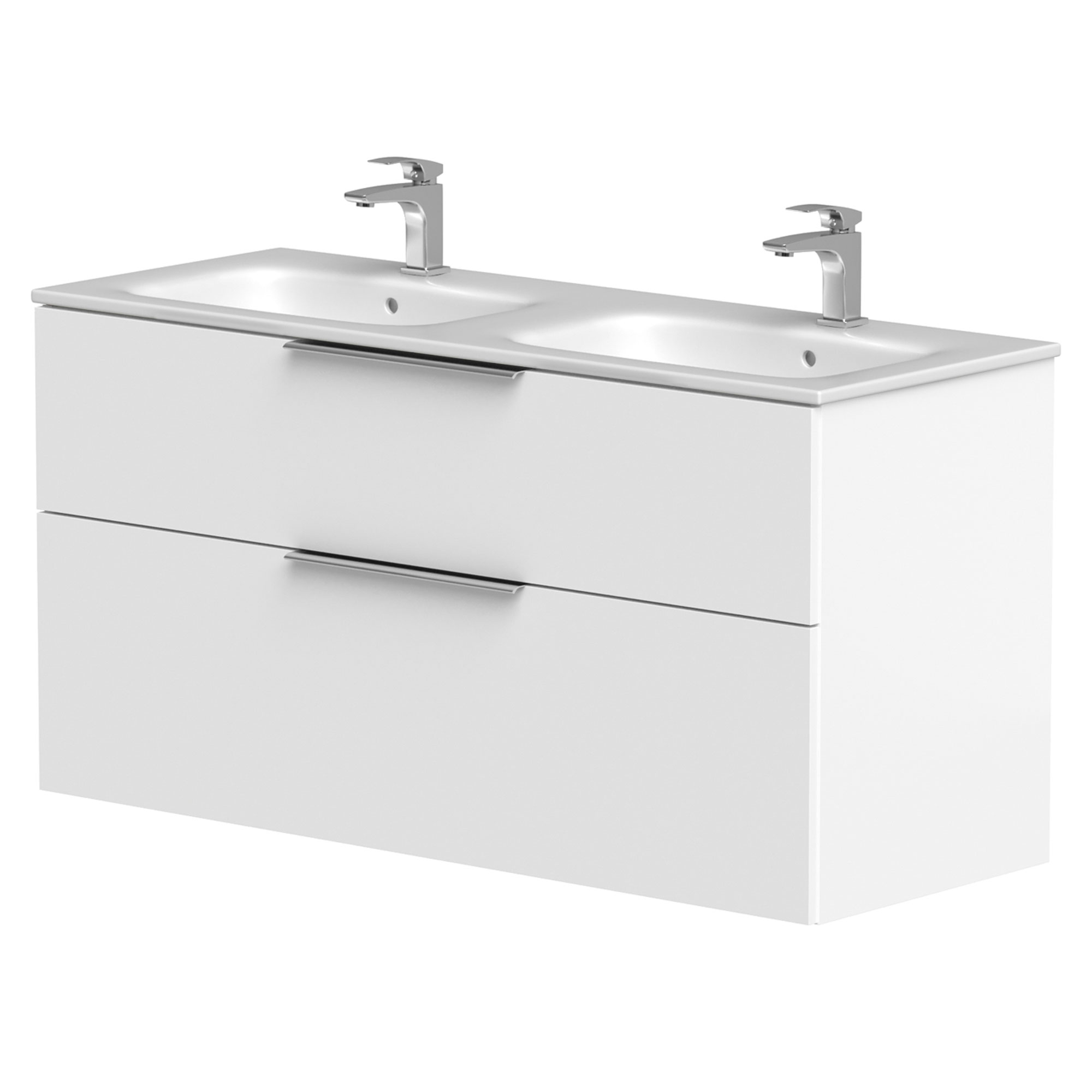 Dobbelt Servantskap Velira Hvit Matt 120 cm med Handfat Hvit & Håndtaken Krom