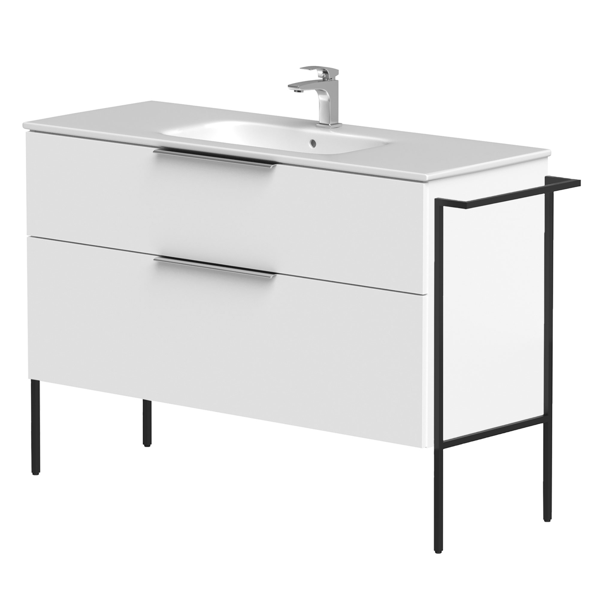 Servantskap Velira Hvit Matt 120 cm med Handfat Hvit, Håndtaken Krom & Ben