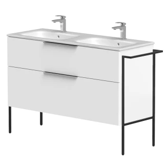 Dobbelt Servantskap <strong>Velira</strong>  Hvit Matt 120 cm med Handfat Hvit, Håndtaken Krom & Ben