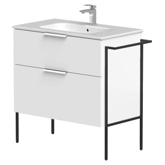 Servantskap <strong>Velira</strong>  Hvit Matt 80 cm med Handfat Hvit, Håndtaken Hvit & Ben