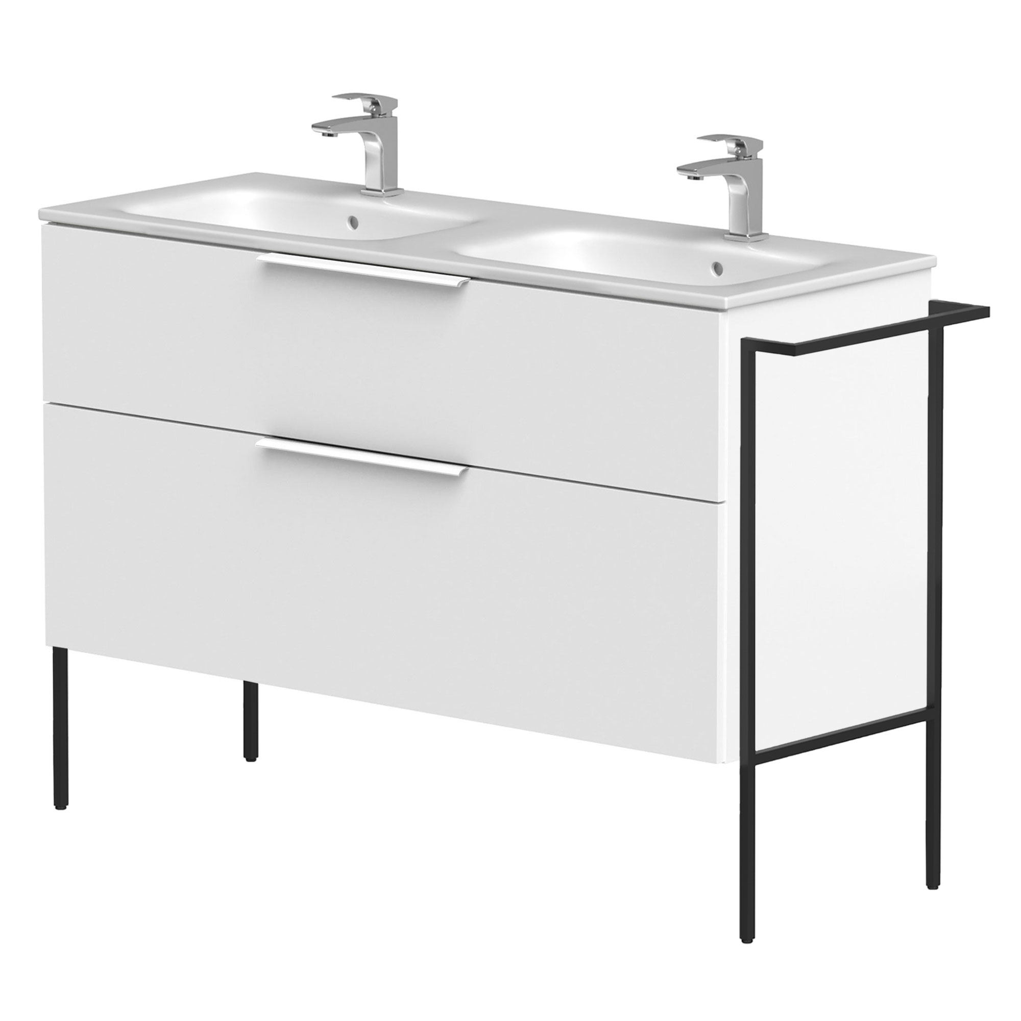 Dobbelt Servantskap Velira Hvit Matt 120 cm med Handfat Hvit, Håndtaken Hvit & Ben