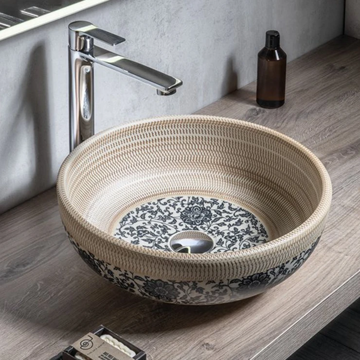 Servant Miretta Beige med Blått Mönster Ø 41 cm