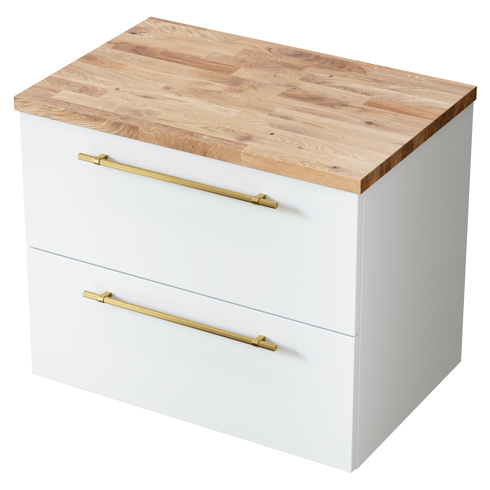 Servantsskåp Elara Hvit Matt 70 cm & Handtagen Gull med Topp Ek Tre