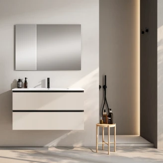 Servantskap <strong>Luna</strong>  Beige Matt 100 cm med Servant Hvit Blank