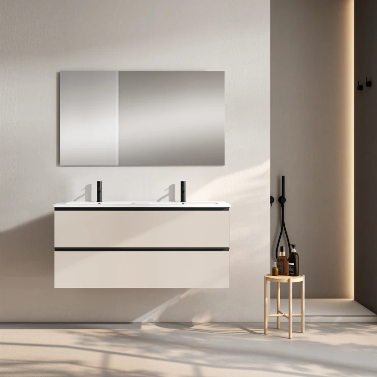 Dobbelt Servantskap Luna Beige Matt 120 cm med Servant Hvit Blank