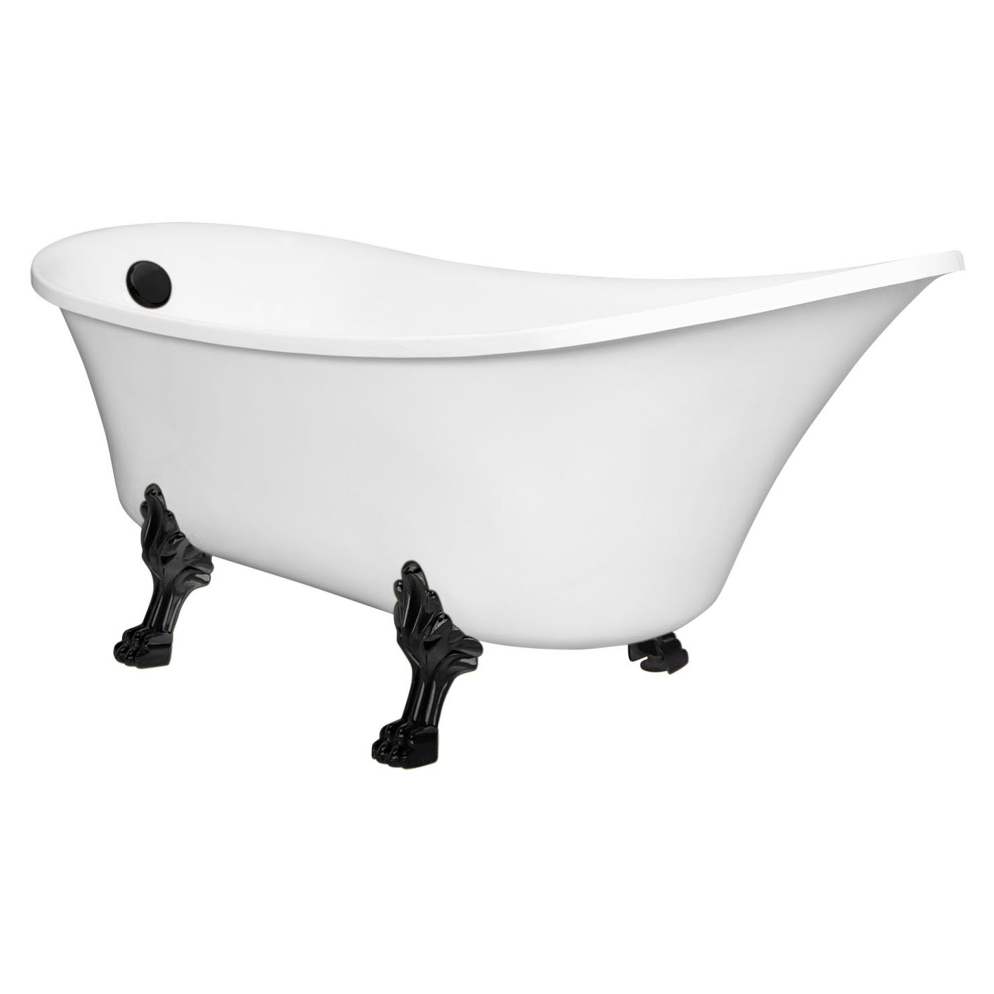 Badekar Rosemoor Hvit Blank 164 cm med Svart Løveføtter & Badekaravløp