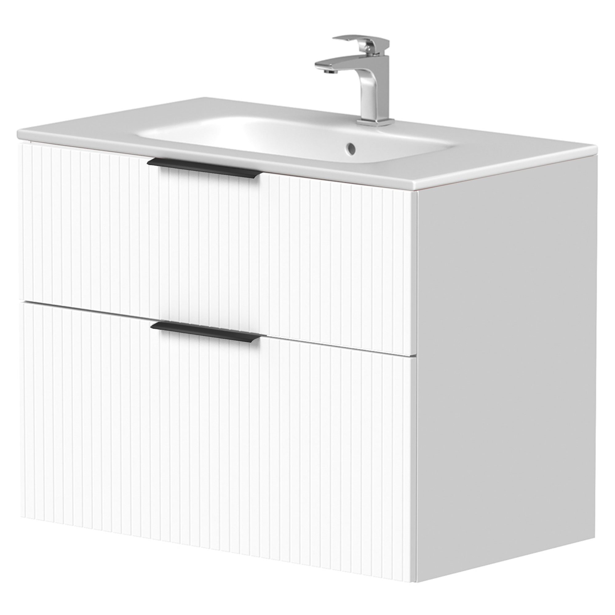 Servantskap Velira Hvit Riflet Matt 80 cm med Handfat Hvit & Håndtaken Svart