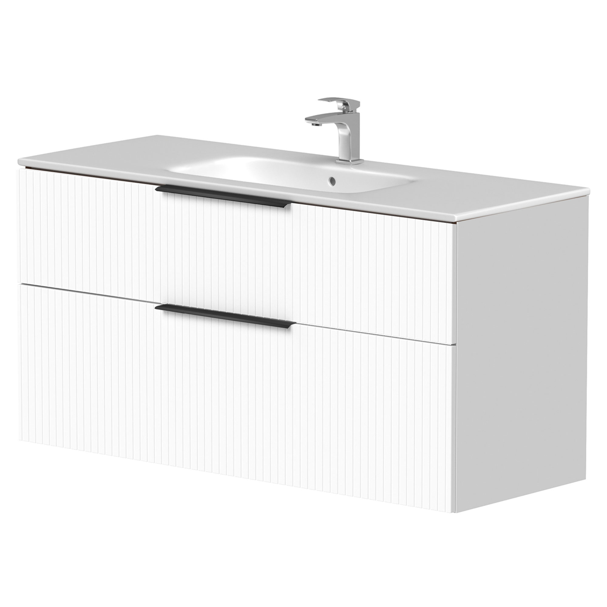 Servantskap Velira Hvit Riflet Matt 120 cm med Handfat Hvit & Håndtaken Svart