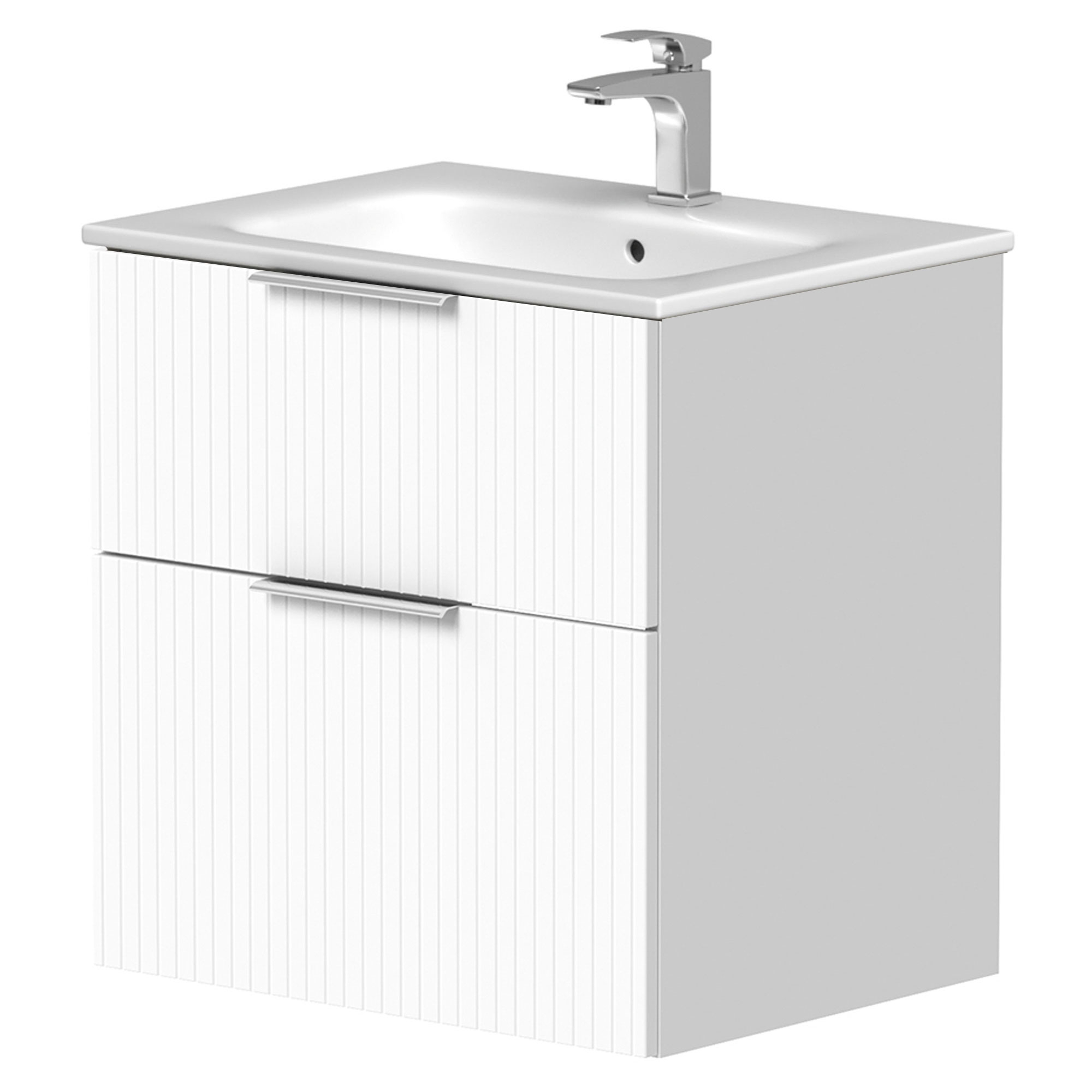 Servantskap Velira Hvit Riflet Matt 60 cm med Handfat Hvit & Håndtaken Krom