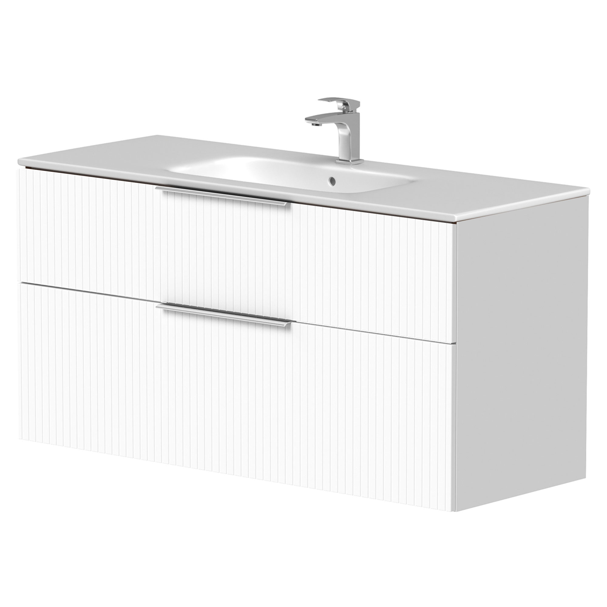 Servantskap Velira Hvit Riflet Matt 120 cm med Handfat Hvit & Håndtaken Krom