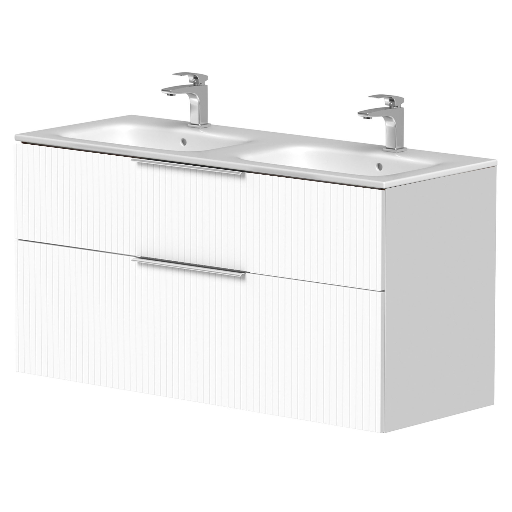 Dubbelt Servantskap Velira Hvit Riflet Matt 120 cm med Handfat Hvit & Håndtaken Krom