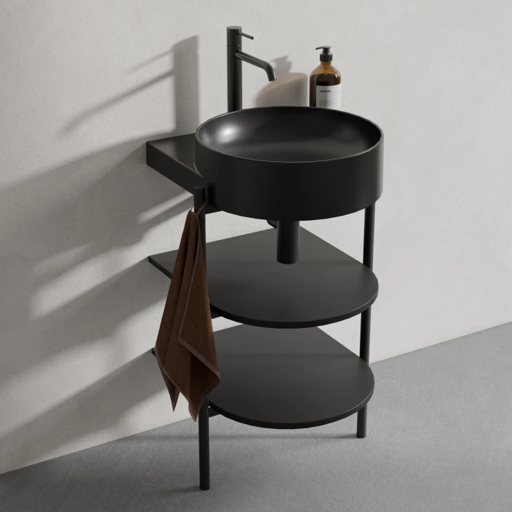 Ravak Servantskap Yard Svart Matt 40 cm med Servant Svart Matt & Vannlås och Bunnventil