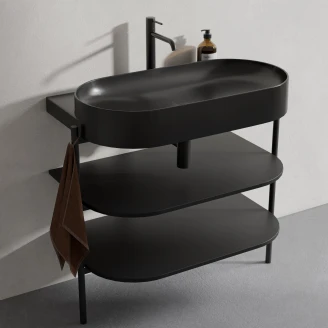 Ravak Servantskap <strong>Yard</strong>  Svart Matt 80 cm med Servant Svart Matt & Vannlås och Bunnventil