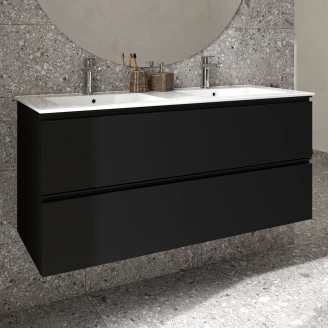 Dobbelt Servantskap <strong>Luna</strong>  Svart Matt 120 cm med Servant Hvit Blank