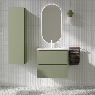 Servantskap <strong>Luna</strong>  Oliv Matt 60 cm med Oliv Håndtak & Servant Hvit Blank