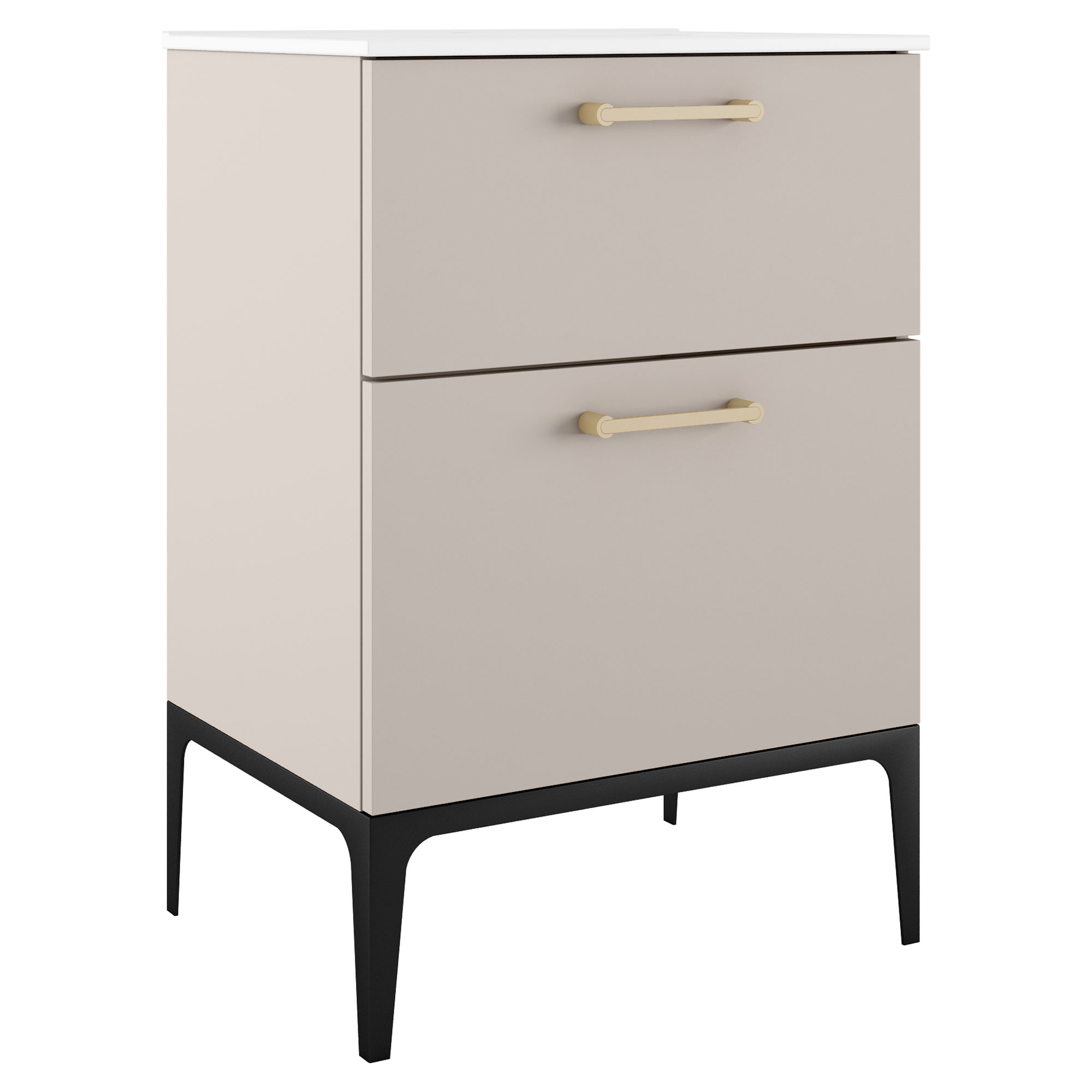 Servantskap Gull Ombra Beige 60 cm med Servant Hvit & Ben
