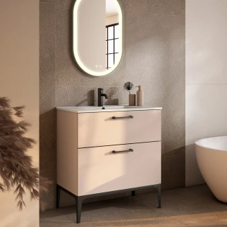 Servantskap Svart <strong>Ombra</strong>  Beige 80 cm med Servant Hvit & Ben