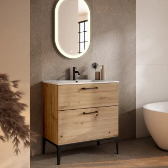 Servantskap Svart <strong>Ombra</strong>  Tre Ljus 80 cm med Servant Hvit & Ben